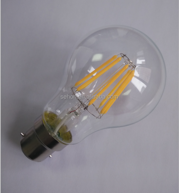 proved A19 6w 8w E27 led filament bulb dimmable 3000K warm white light bulb