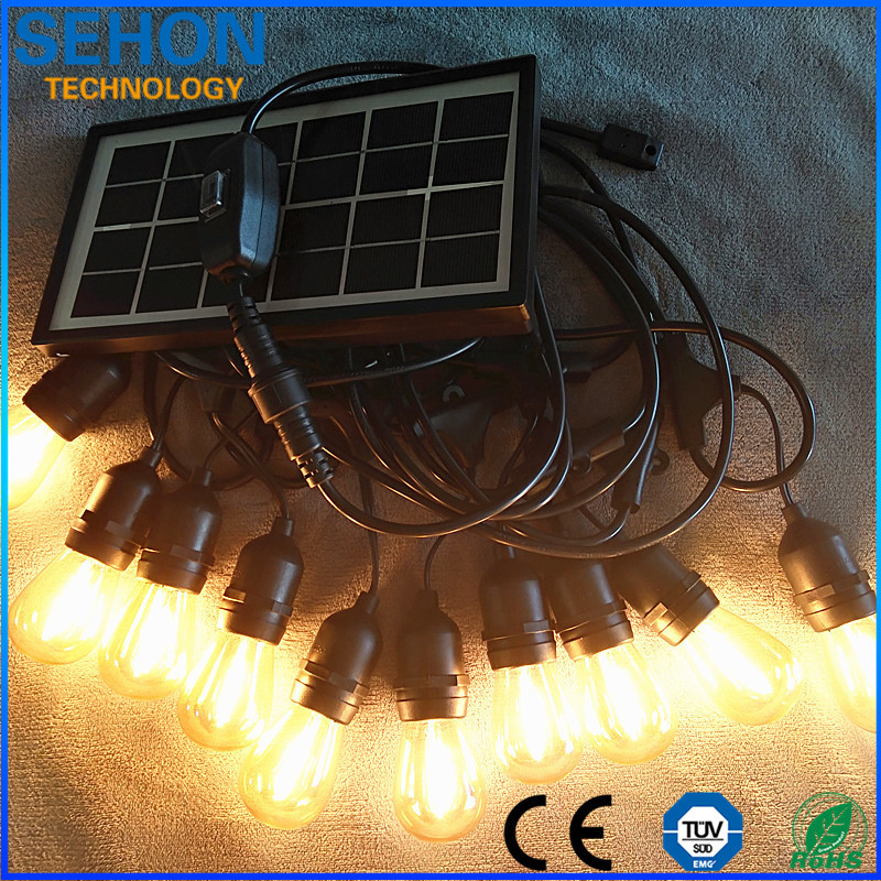 Waterproof outdoor decoration solar powered 3V led string light 12.5M 10 sockets S14 Filament Led Bulb