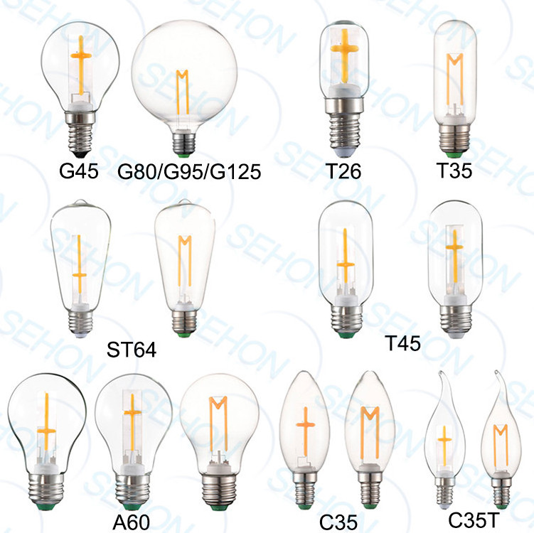 A60 G45 C35 C35T ST64 T45 G125 cross filament decorative LED bulbs