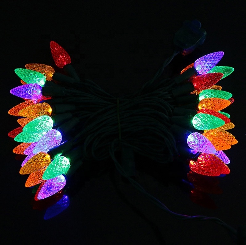 Full Color RGB Strawberry Shaped LED C7 / C9 E12 Base Faceted Christmas LED Light Bulb