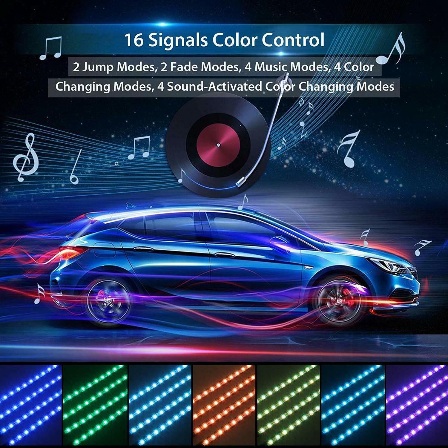 flexible waterproof 12V cigarette lighter plug car strip light Remote control RGB car LED interior decoration lights