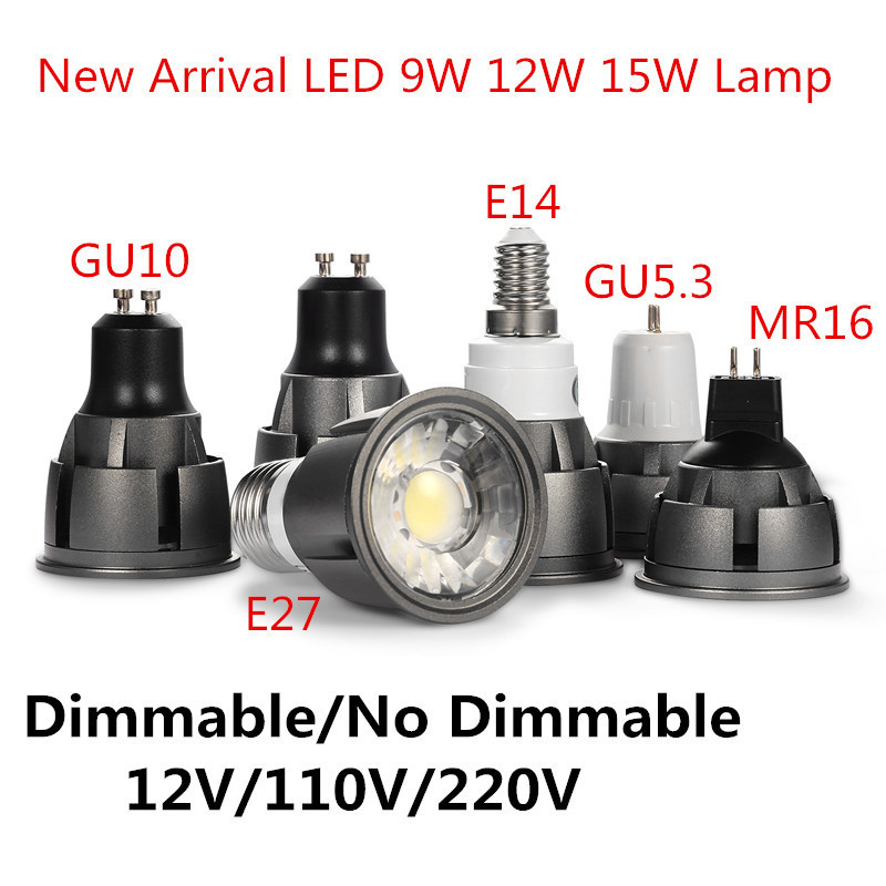 Dimmable GU10/GU5.3/E14/E27/MR16 COB 9W 12W 15W LED Bulb Lamp spotlight Warm White/Cold White led light