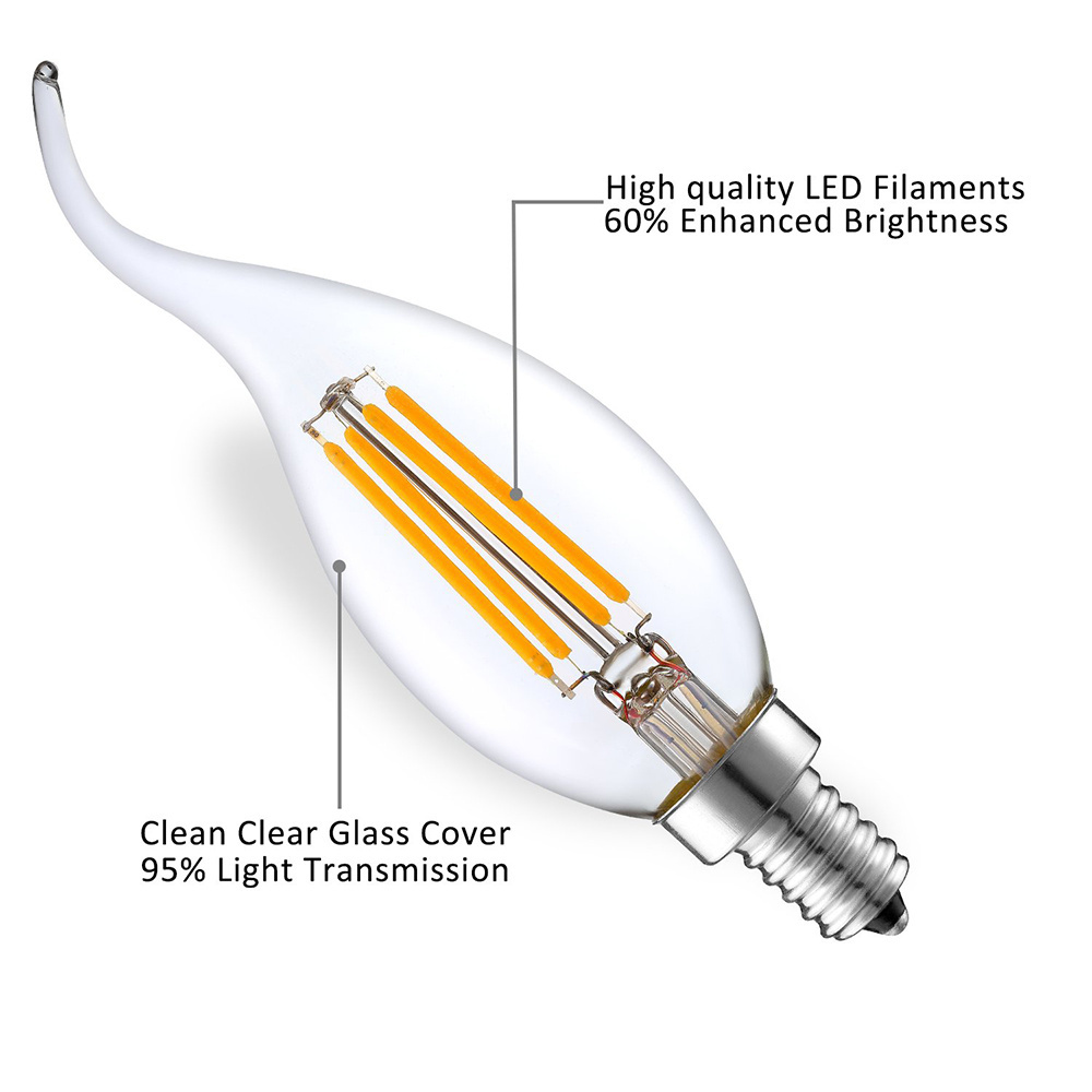 Led c35t candle light led light bulb 2w 4w 6w energy saving glass lamp