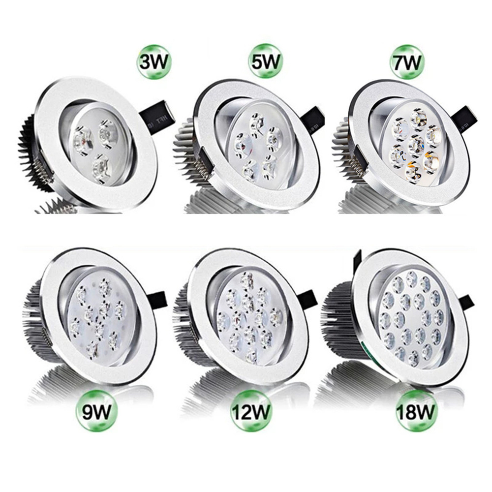 Round dimmable downlight 3W/5W/7W/9W/12W/18W LED ceiling spotlight embedded high-power ceiling spotlight ac85-265V