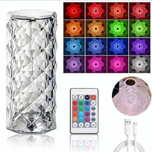 Modern Romantic Desk Indoor Rose 16 Color Changing Rgb Decorative Touch Lamp Rechargeable Usb Crystal Night Lights Table Lamp