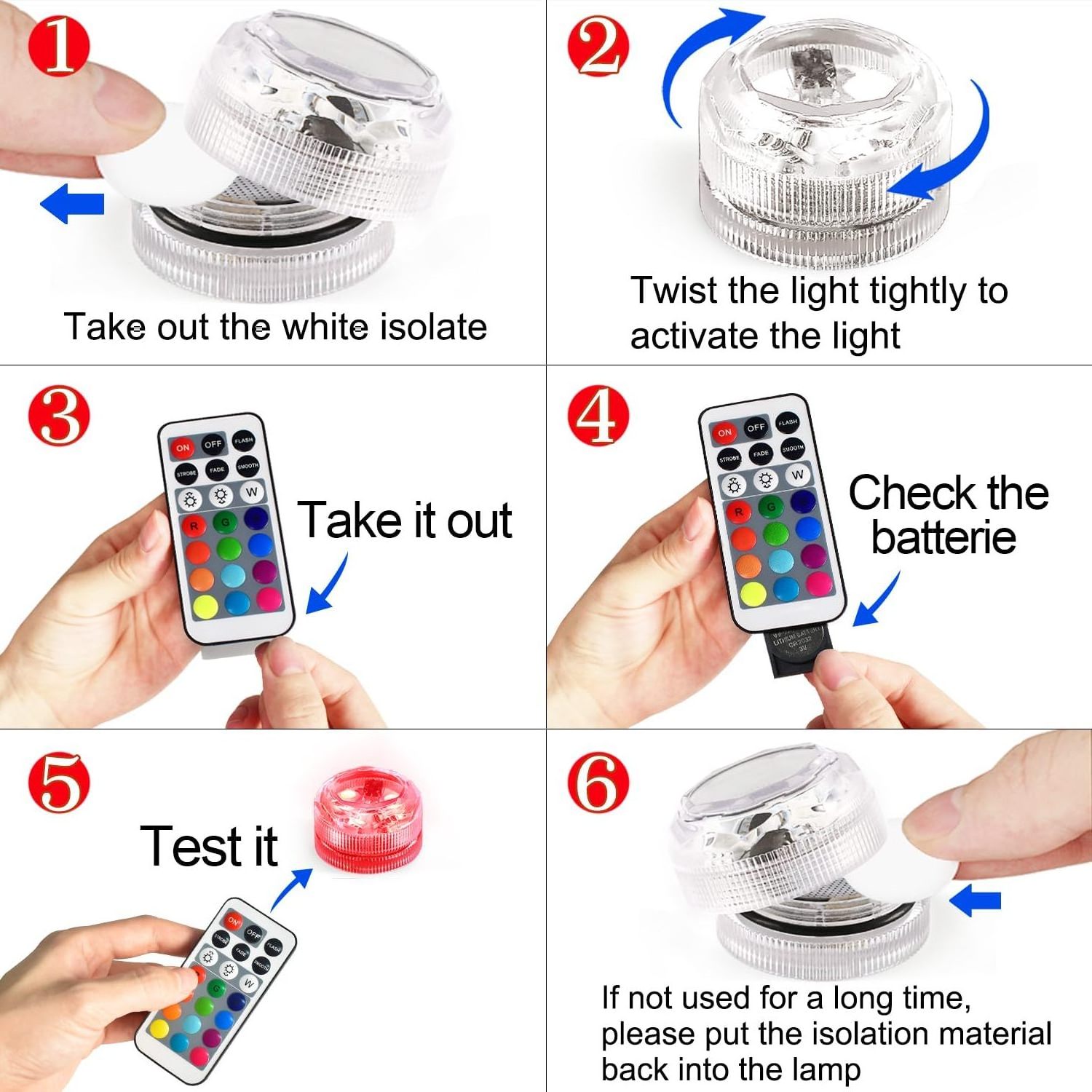 Mini Submersible LED Light, Small Waterproof LED Tea Light Candle with Remote Control Battery Powered, RGB Color Changing