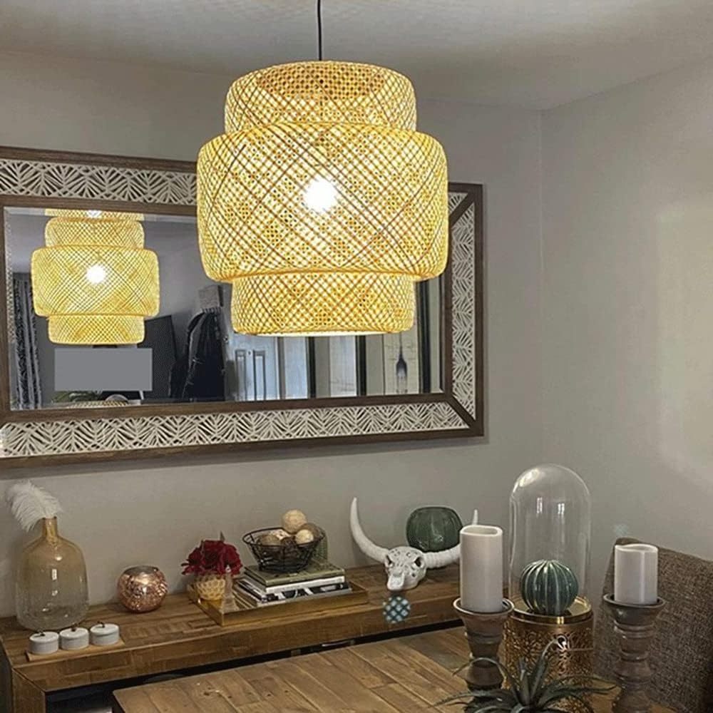 Light Ceiling Hanging Rattan Lamp Modern Woven Pendant Lamp Shade Kitchen Farmhouse Living Room Dining Room Beige Chandelier