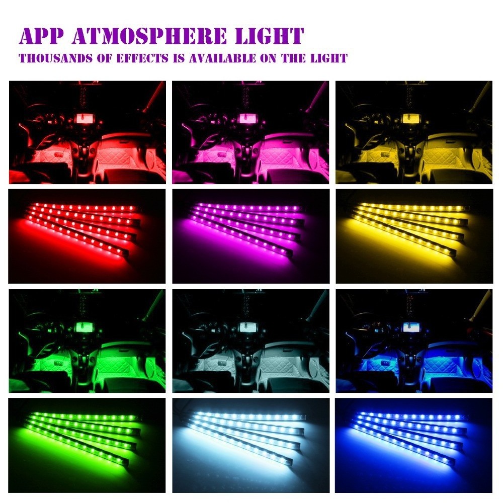 flexible waterproof 12V cigarette lighter plug car strip light Remote control RGB car LED interior decoration lights