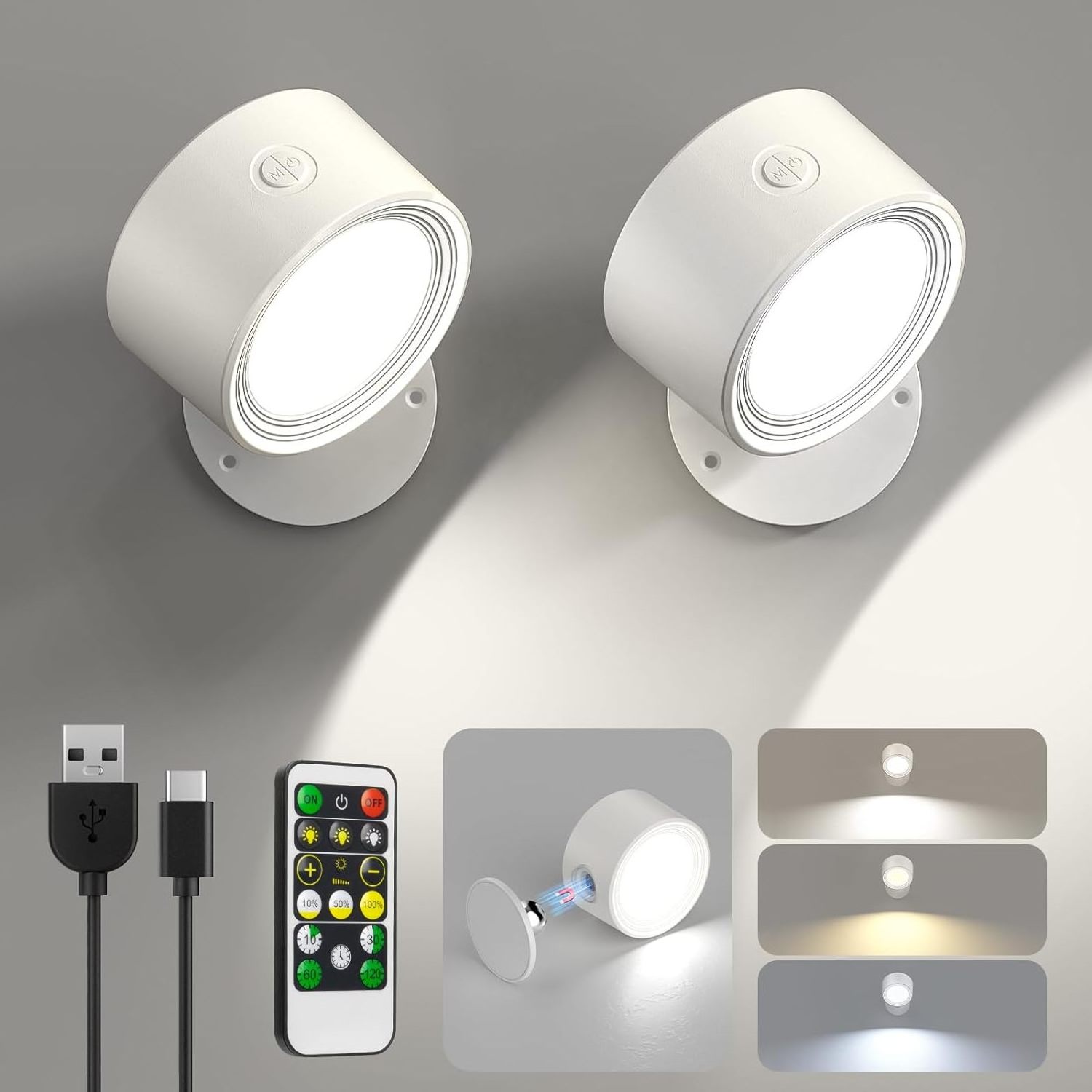 Rechargeable LED Wall Lamp Touch Dimming Table Lamp Magnetic Night Light Eye Protection Reading Lamp 360 Rotating Bedside Light