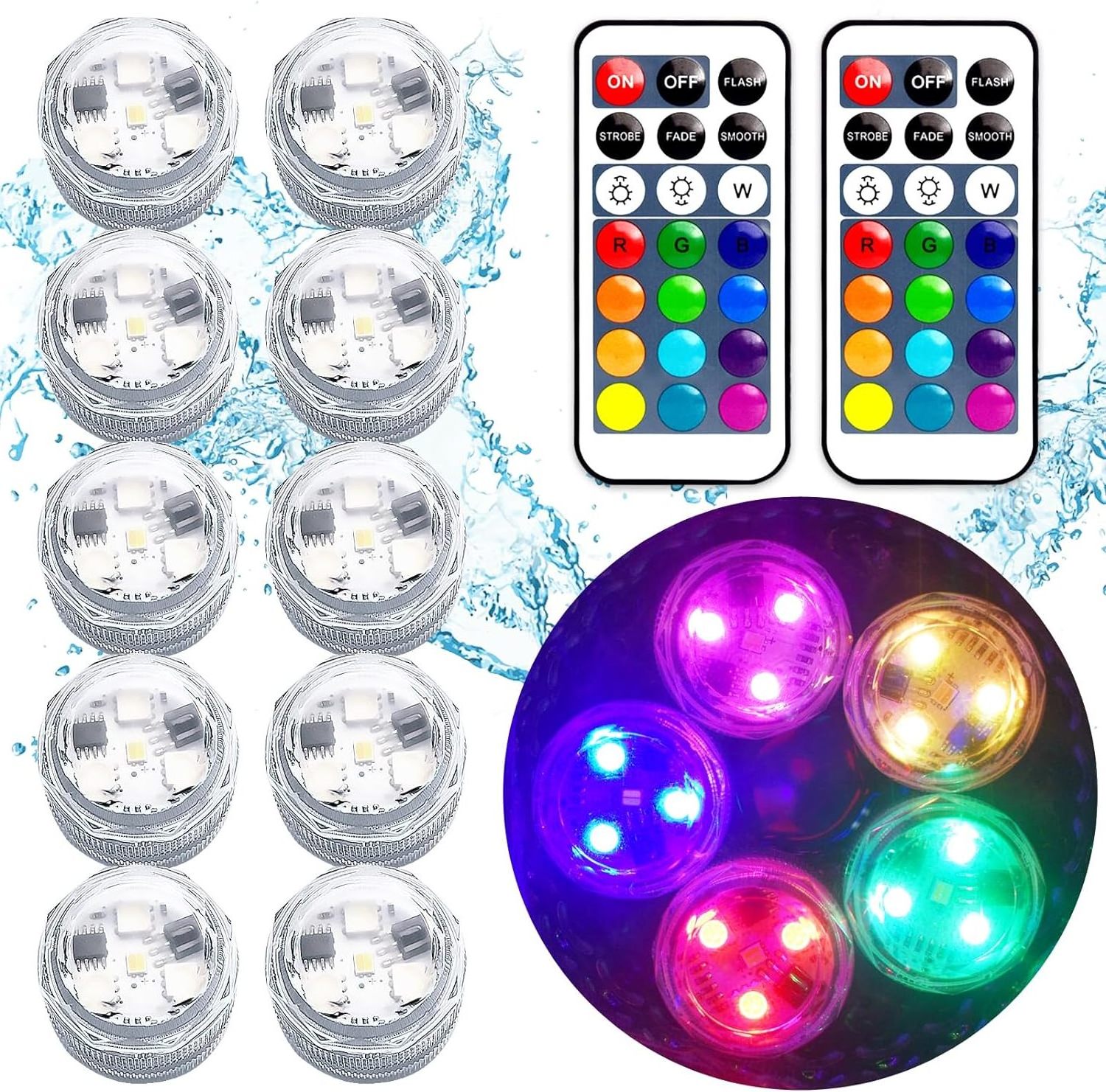 Mini Submersible LED Light, Small Waterproof LED Tea Light Candle with Remote Control Battery Powered, RGB Color Changing