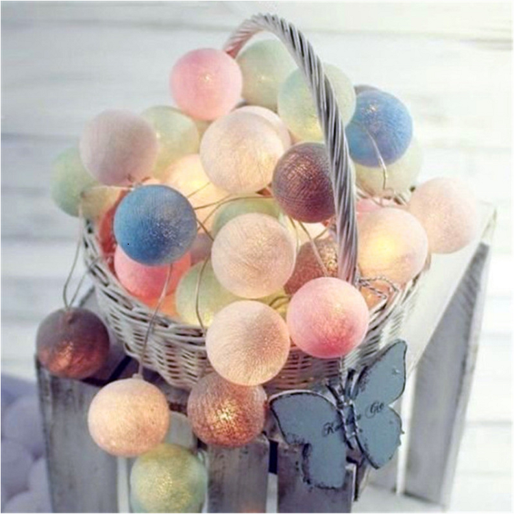 colorful cotton ball led string light battery operated christmas multi color cotton ball LED lights