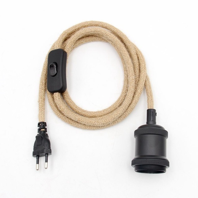 Vintage Style Hemp Rope Cable Wire With European Plug Dimmable Switch E27 Vintage Bulb Holder