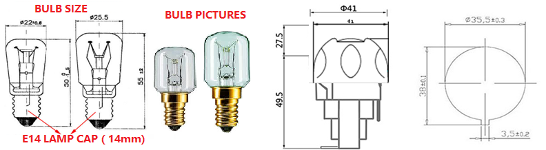 T300 Porcelain Ceramic Oven Lamp holder Socket with E14 Light Bulb