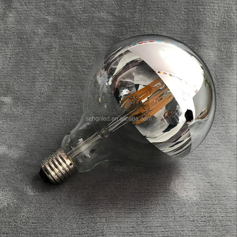 Half Chrome Light Bulb Dimmable Round Globe Light LED Edison Bulb 6W 60W Equivalent G80/G25 Silver Bowl Filament Light Bulbs