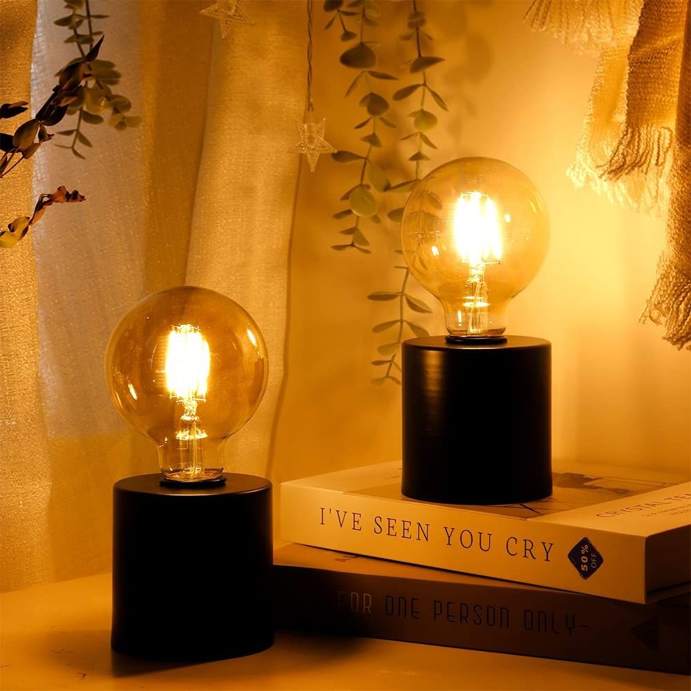 Battery Operated Table Lamp Plastic Night Light G80 A60 soft filament edison led light bulb With lamp base