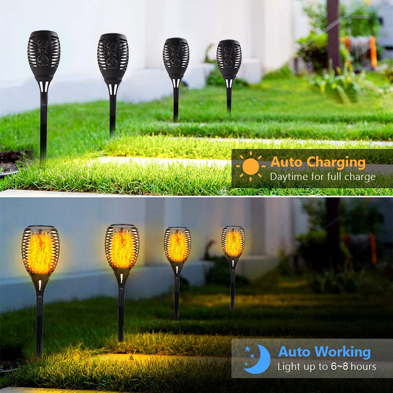 Solar Flame Lights 96LED Solar Garden Torches IP65 for Garden Lighting with Realistic Flames Automatic On/Off Outdoor Warm Light