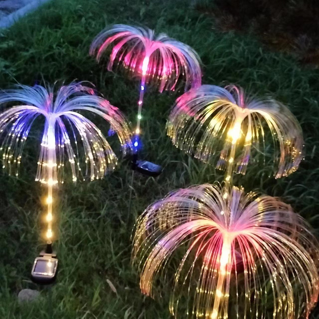 Rgb Colorful Jellyfish Led Fiber Optic Light Diy Christmas Chandelier Multi Color Landscape Atmosphere Garden Courtyard Lights