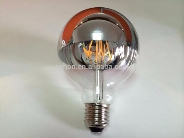 Half Chrome Light Bulb Dimmable Round Globe Light LED Edison Bulb 6W 60W Equivalent G80/G25 Silver Bowl Filament Light Bulbs