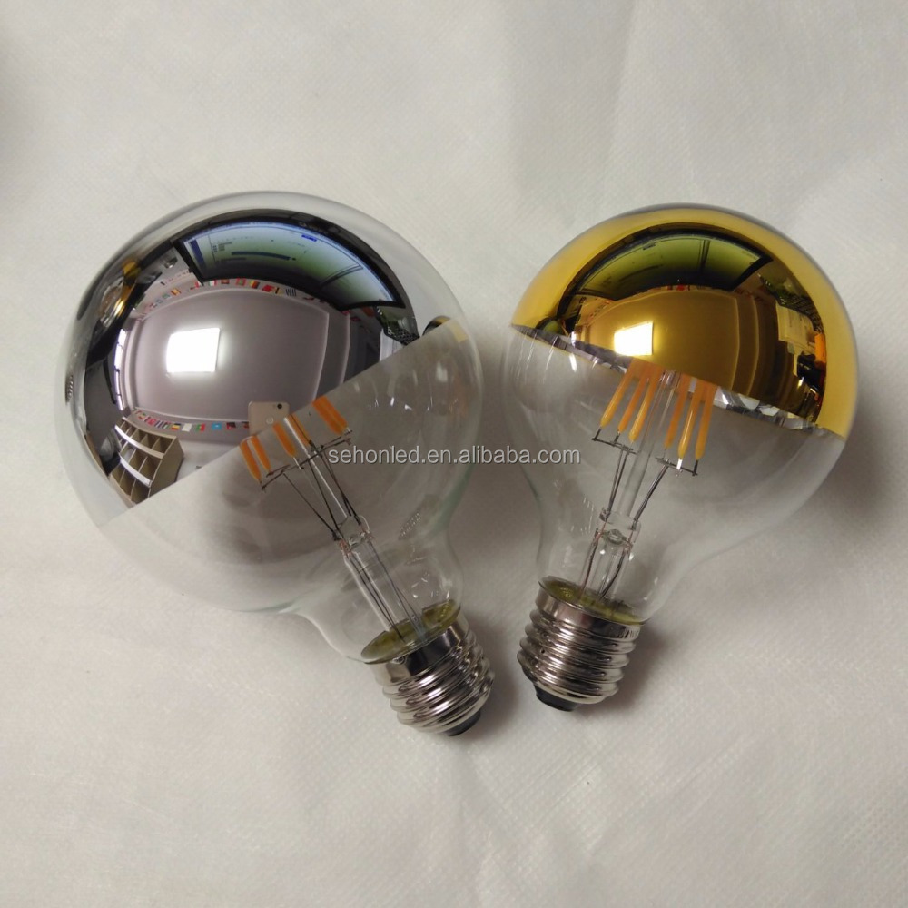 Half Chrome Light Bulb Dimmable Round Globe Light LED Edison Bulb 6W 60W Equivalent G80/G25 Silver Bowl Filament Light Bulbs