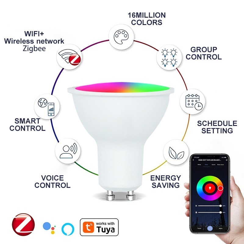 Wifi Tuya Control GU10 5W Rgbcw Dimming And Color Matching Support Alexa Speaker Control Smart Lights Recessed Lighting