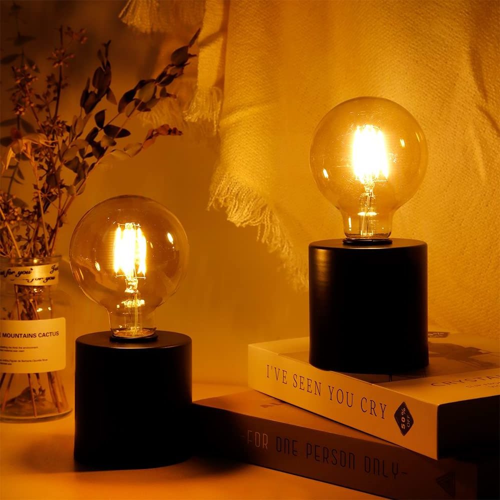 Battery Operated Table Lamp Plastic Night Light G80 A60 soft filament edison led light bulb With lamp base