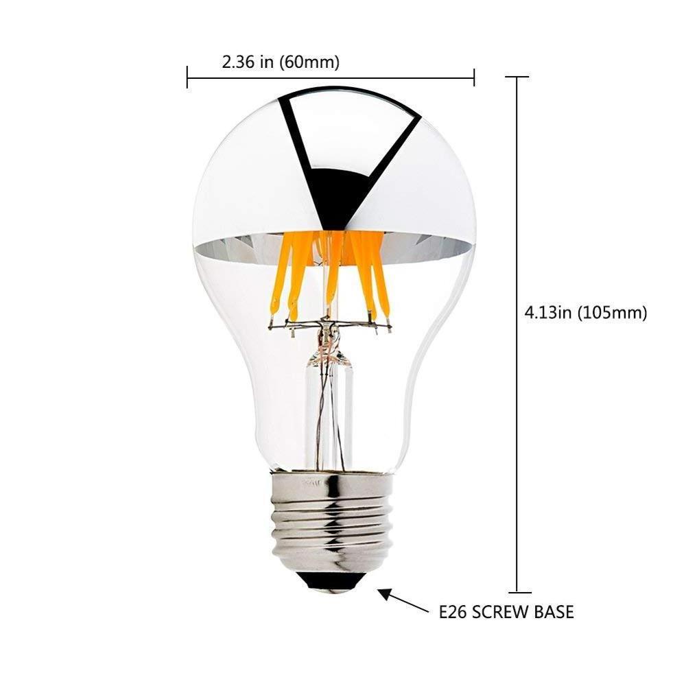 A19 8W Edison Style LED Dimmable Bulb Silver Tipped LED Filament Light Bulb 75 Watt Equivalent Warm White 2700K E26 Medium Base