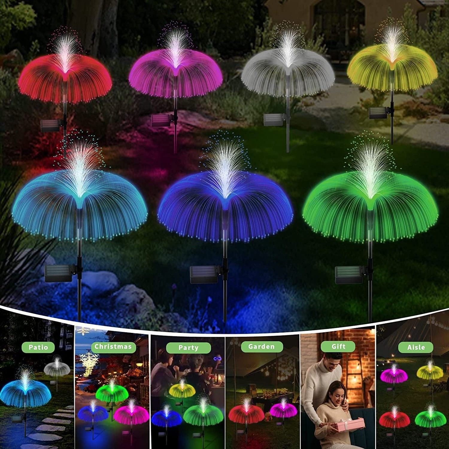 Rgb Colorful Jellyfish Led Fiber Optic Light Diy Christmas Chandelier Multi Color Landscape Atmosphere Garden Courtyard Lights