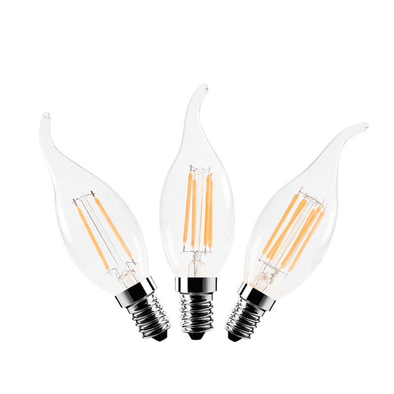 Chandelier Mini Light Bulb C35 Long Tail 4w Edison Led Filament Bulb E12 E26 Clear Amber Milky Cover