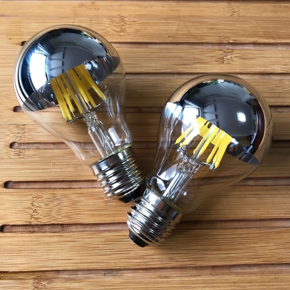 A19 8W Edison Style LED Dimmable Bulb Silver Tipped LED Filament Light Bulb 75 Watt Equivalent Warm White 2700K E26 Medium Base