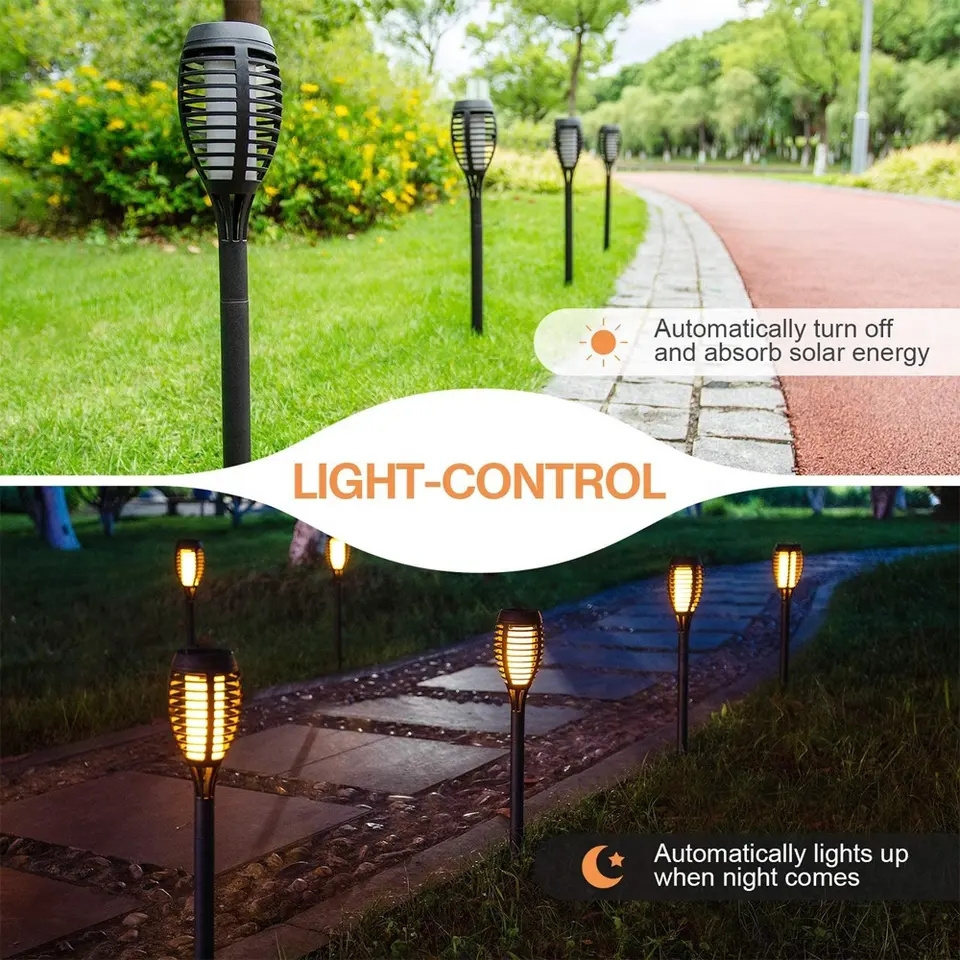 Solar Flame Lights 96LED Solar Garden Torches IP65 for Garden Lighting with Realistic Flames Automatic On/Off Outdoor Warm Light