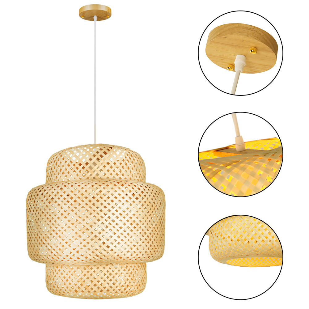 E27 Base Lighting Fixture Modern Chandelier Bamboo Braided Lighting Fixture Bamboo Lamp Shade Hand Woven Rattan Pendant Light