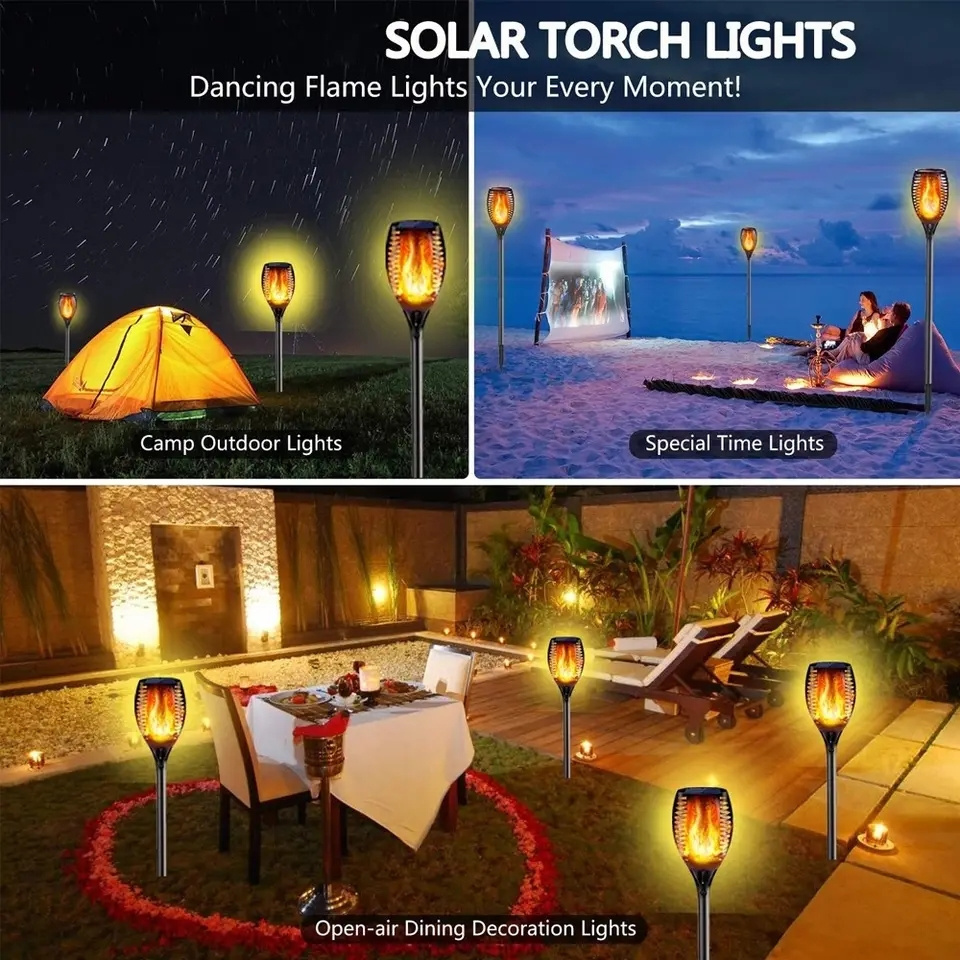 Solar Flame Lights 96LED Solar Garden Torches IP65 for Garden Lighting with Realistic Flames Automatic On/Off Outdoor Warm Light