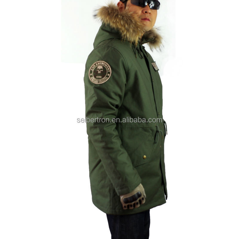 Seibertron M65 Slim fit Field Coat Raccoon Fur Collar Hooded Jacket Parka Winter Long Coat