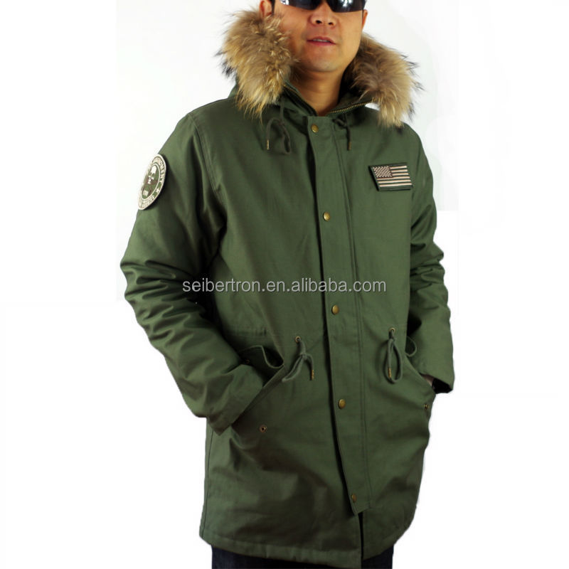 Seibertron M65 Slim fit Field Coat Raccoon Fur Collar Hooded Jacket Parka Winter Long Coat