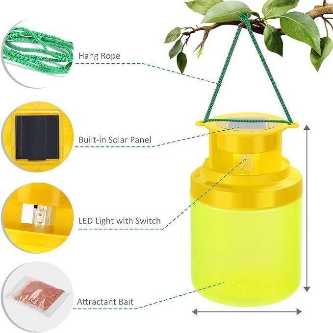 Seicosy Fly Traps Outdoor Hanging,Solar Fly Trap with Natural Bait Refill, Reusable House Fly Killer