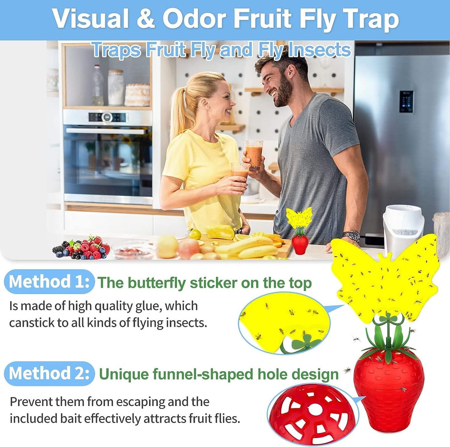 Seicosy Fruit Fly Traps for Indoors,Fruit Fly Killer Catcher Gnat Trap with Yellow Sticky Sticky Paper