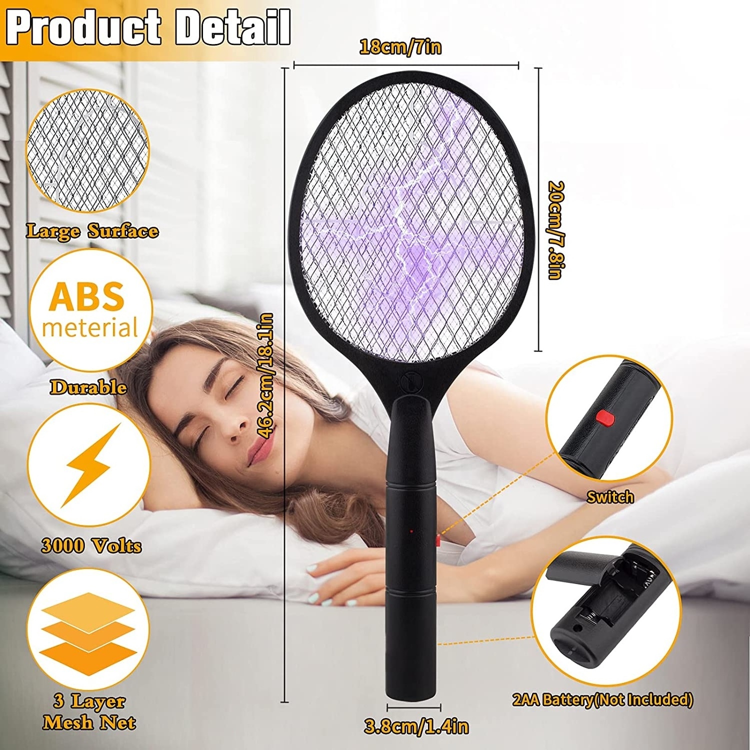 Seicosy pest control mosquito killer lamp fly swatter electric battery mosquito bat