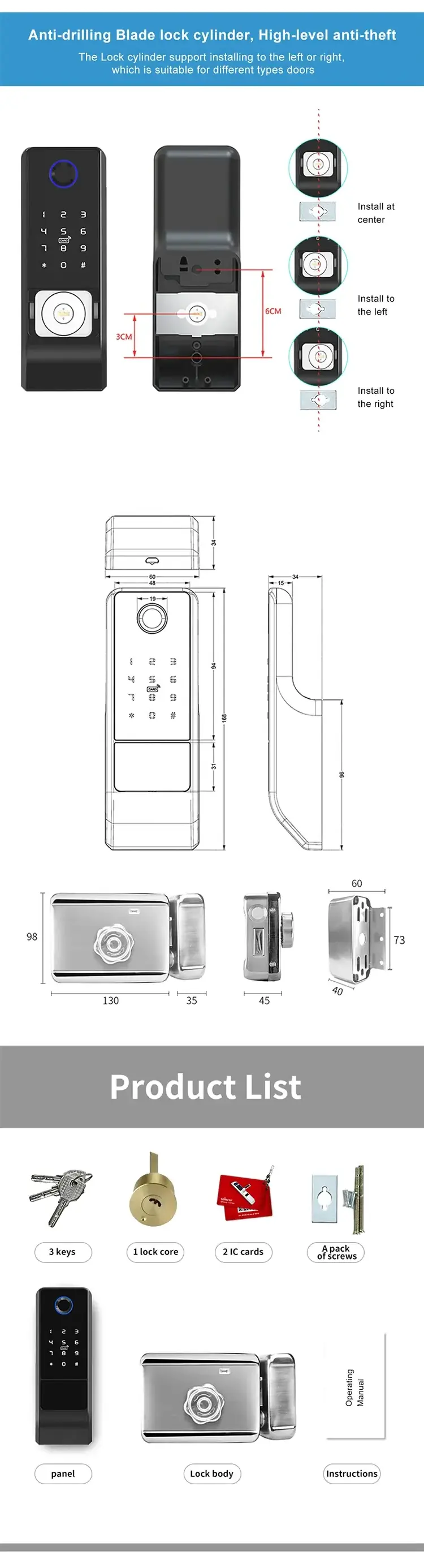 Seicosy Home Biometric Smart Lock WiFi Keyless App Door Handle Digital Smart Fingerprint Door lock