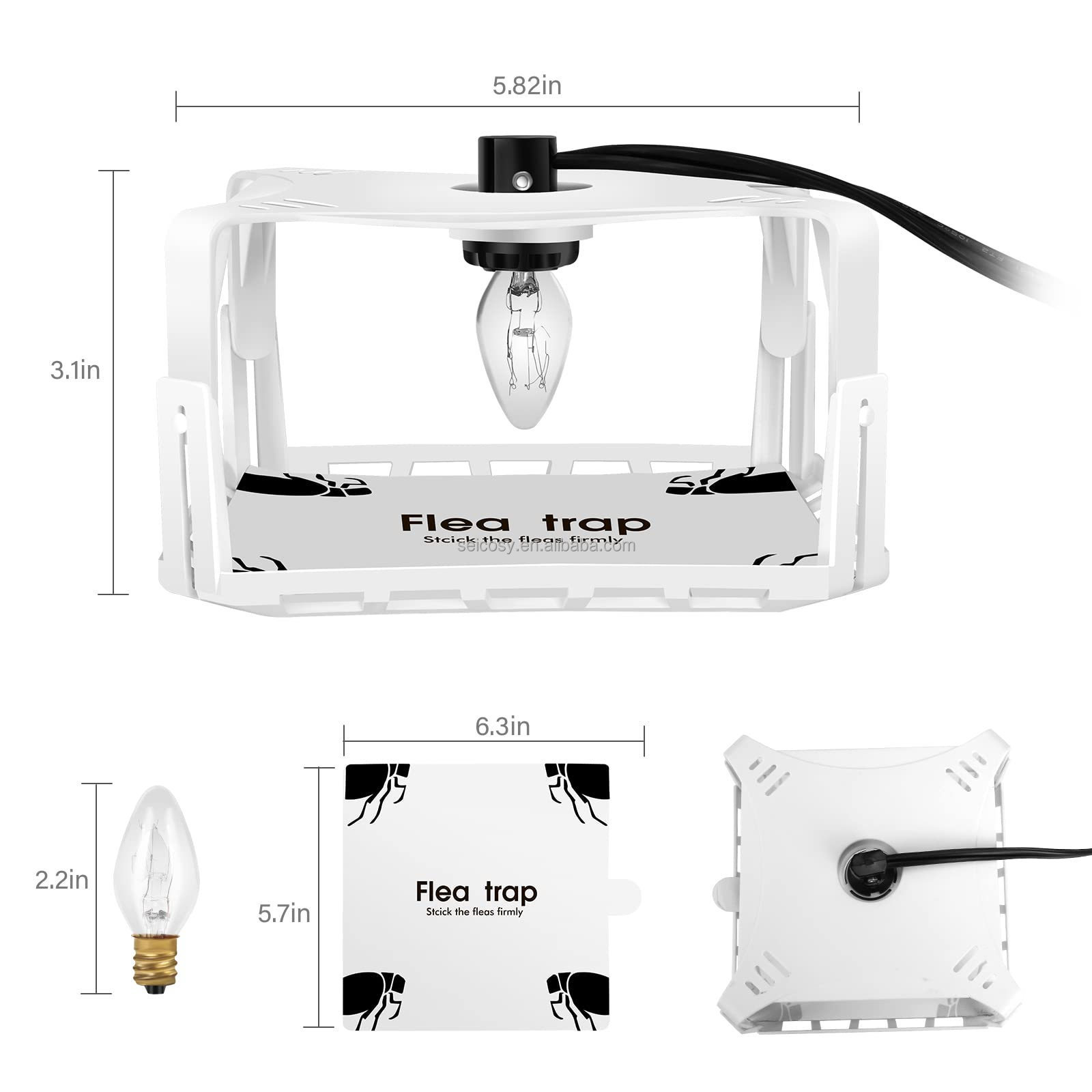Seicosy Electric Flea Traps for Inside Your Home (2 Packs), Retractable Flea Light Trap Sticky  Refill & Replacement Bulbs