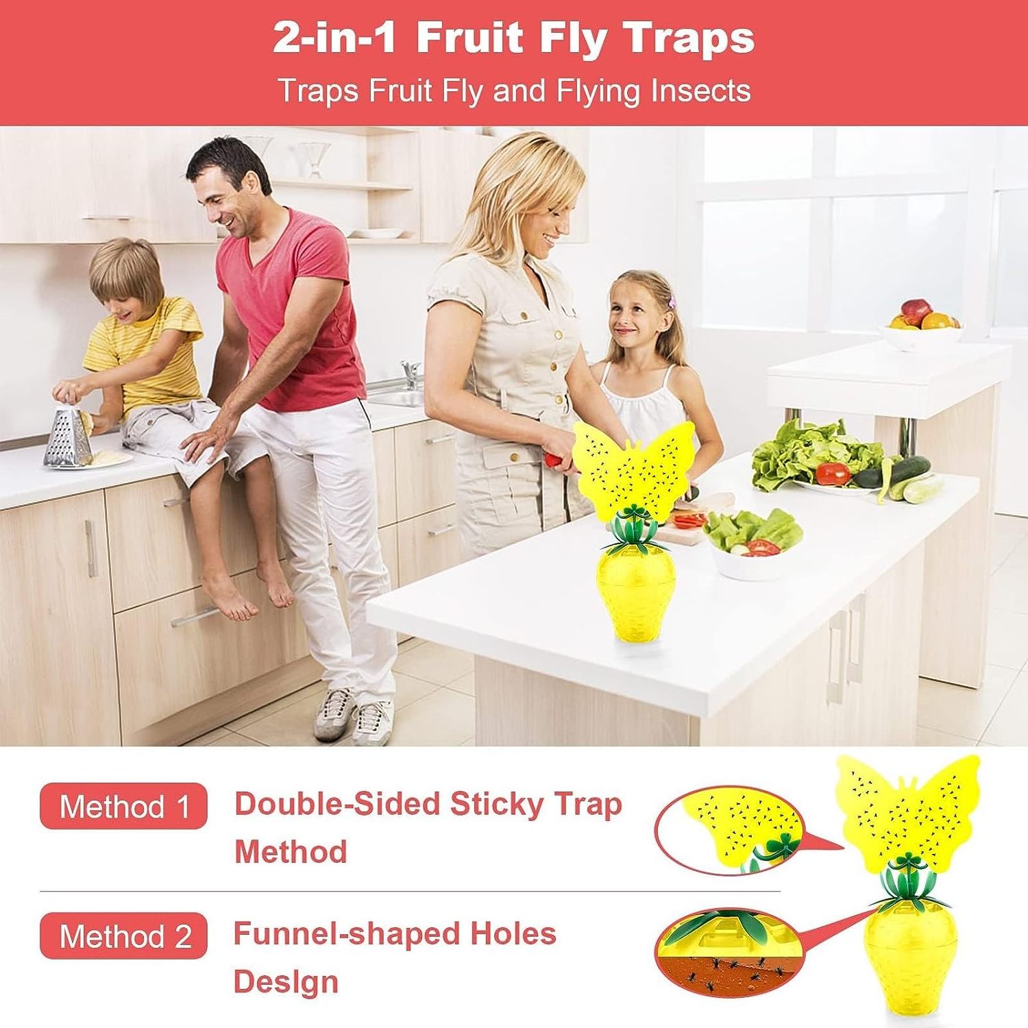 Seicosy Fruit Fly Trap for Indoors with Yellow Double Side Sticker,Efficient and Convenient Fruit Fly Killer Gnat Trap