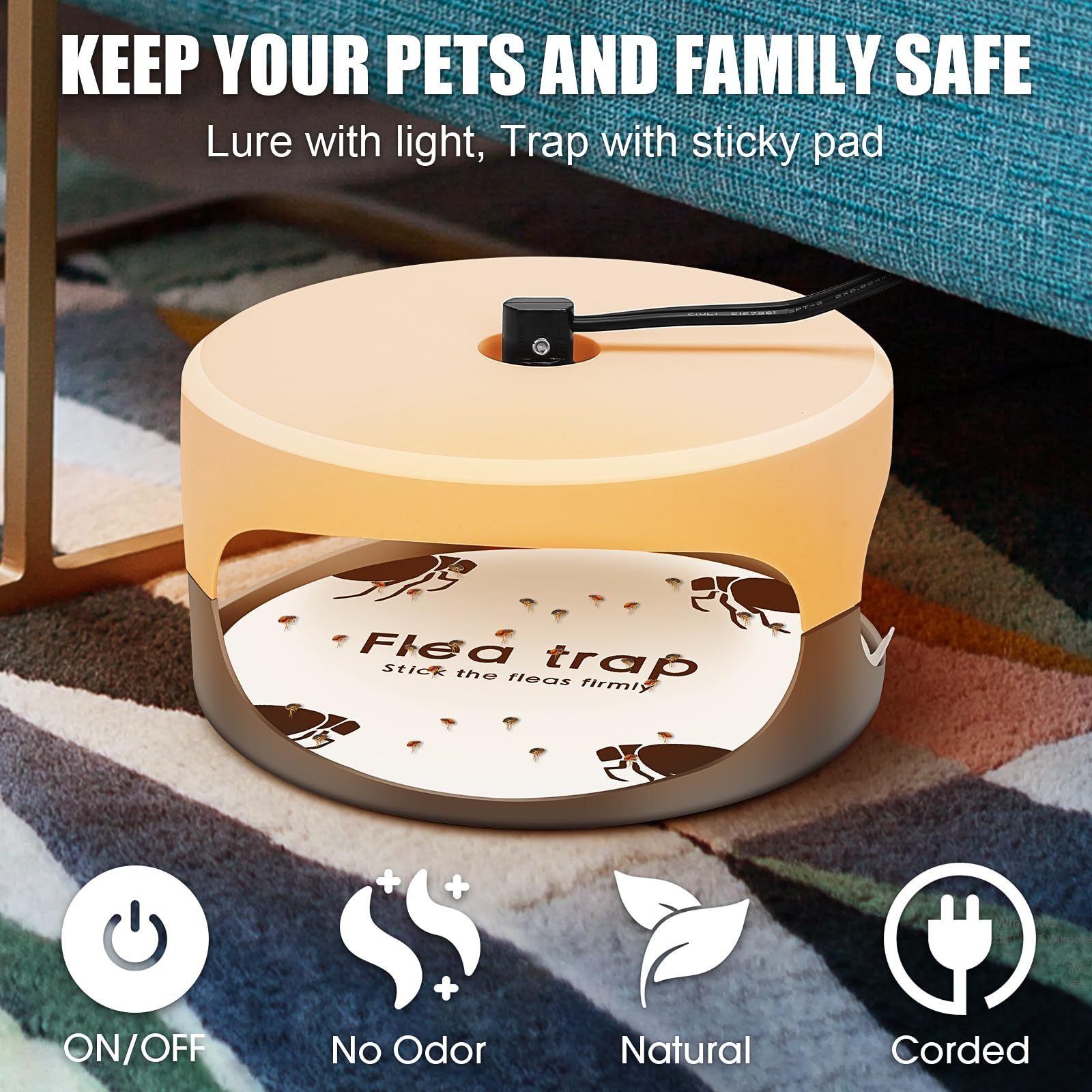 Seicosy Flea Traps with Sticky Pads & Bulb Refills, for Inside Your Home 2 Packs, Flea and Tick Prevention for Dogs & Cats