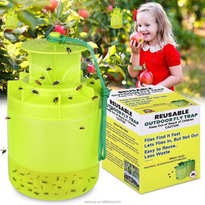 Seicosy Outdoor Fly Trap  with Fly Bait Hanging Reusable Safe Insect Catcher, Indoor Flies Killer Pest Control