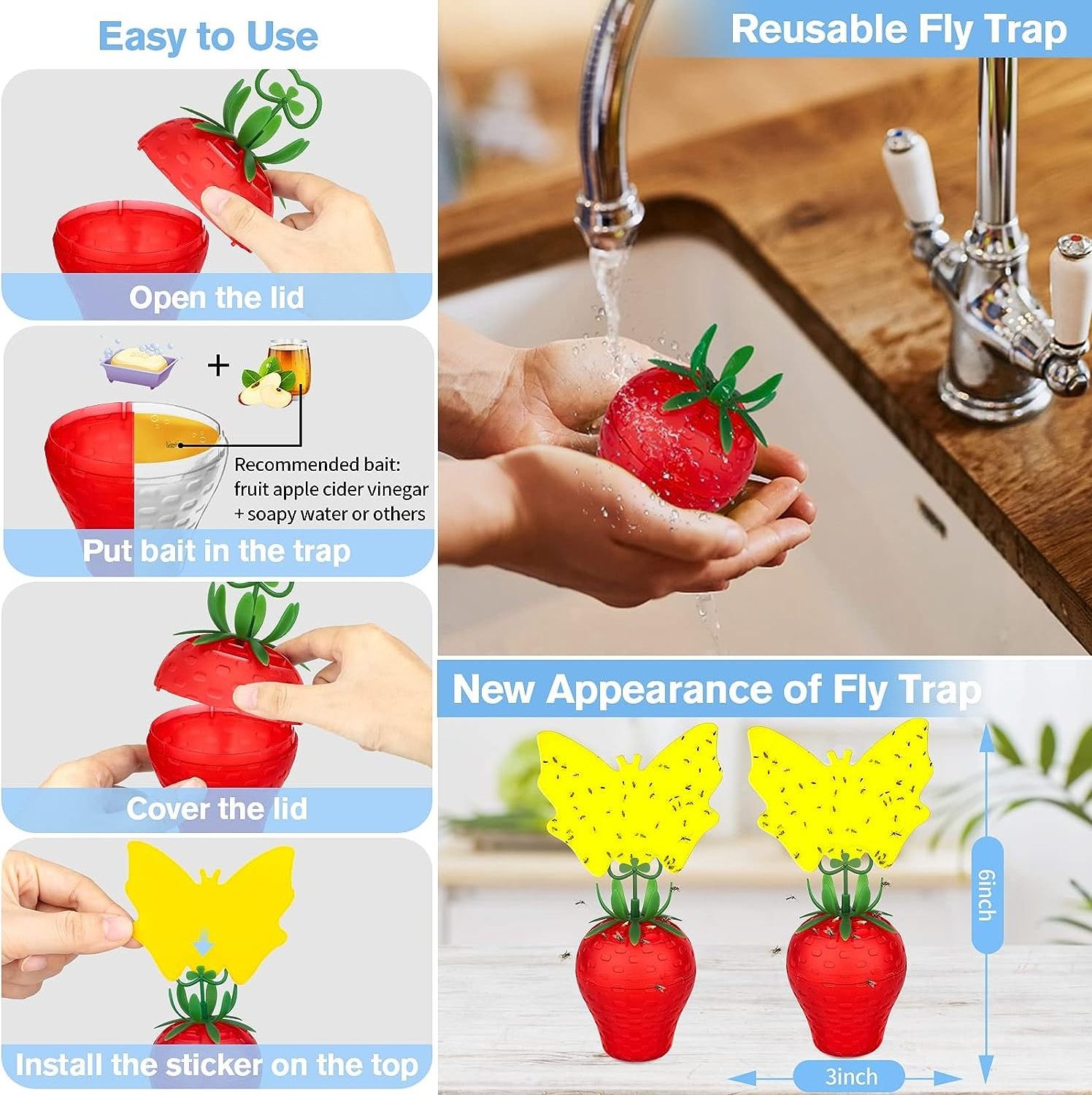 Seicosy Fruit Fly Traps for Indoors,Fruit Fly Killer Catcher Gnat Trap with Yellow Sticky Sticky Paper