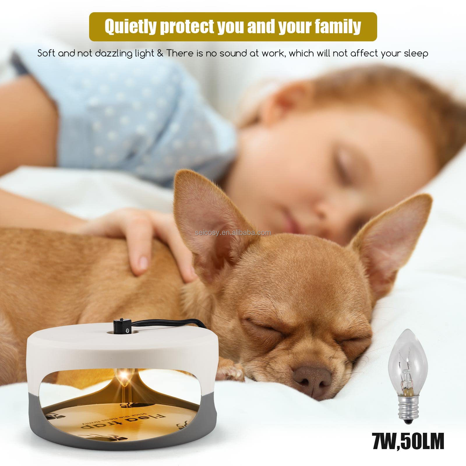 Seicosy 2 Pack Flea Traps for Inside Your Home with 4 Sticky Disc & 6 Bulbs & 2 Wires, Flea Killer Indoor Bed Bug Trap