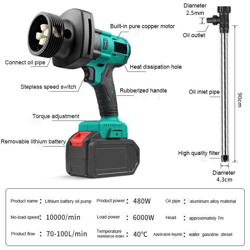 20V Brushless Power Tools Lithium Battery Cordless Manual Waste Oil Suction Pump Rechargeable Electric Water Suction Pump