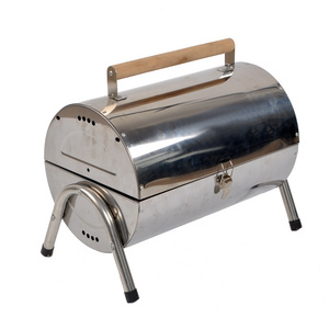 Portable Barrel Charcoal BBQ Stainless Steel Grill For Outdoor,  Twins Charcoal BBQ Grill, Round Barbecue Grill