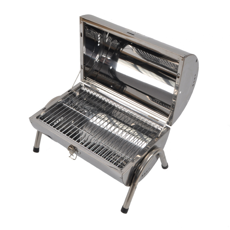 Portable Barrel Charcoal BBQ Stainless Steel Grill For Outdoor,  Twins Charcoal BBQ Grill, Round Barbecue Grill