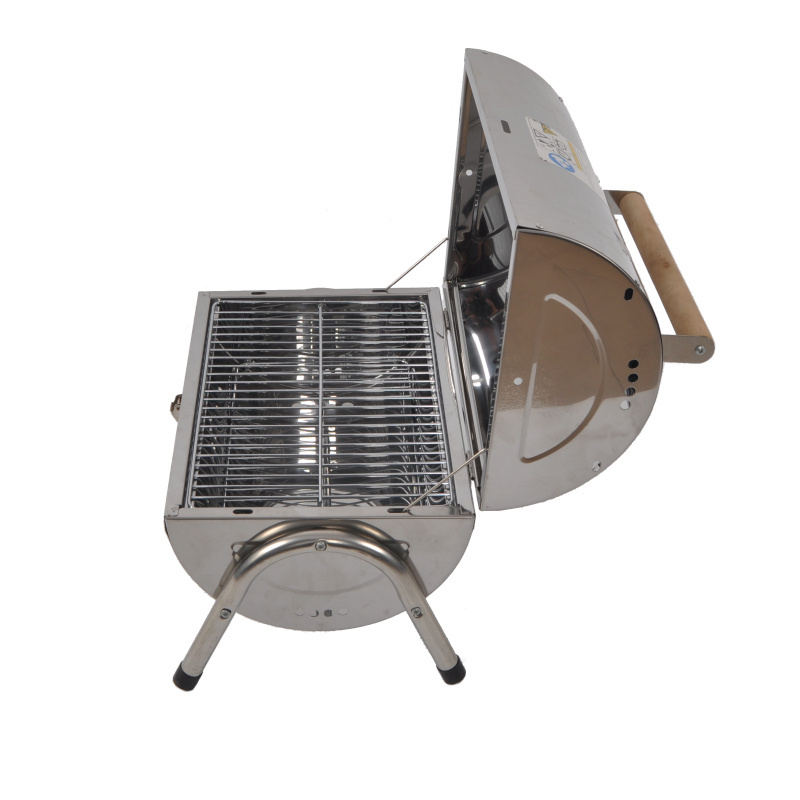 Portable Barrel Charcoal BBQ Stainless Steel Grill For Outdoor,  Twins Charcoal BBQ Grill, Round Barbecue Grill