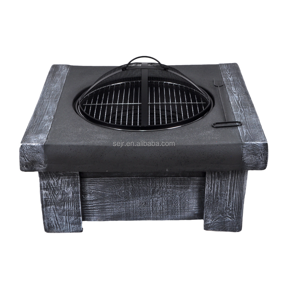 SEJR Magnesium Oxide Fire Pit Outdoor MGO Garden Wood Burning Square Table BBQ Grill