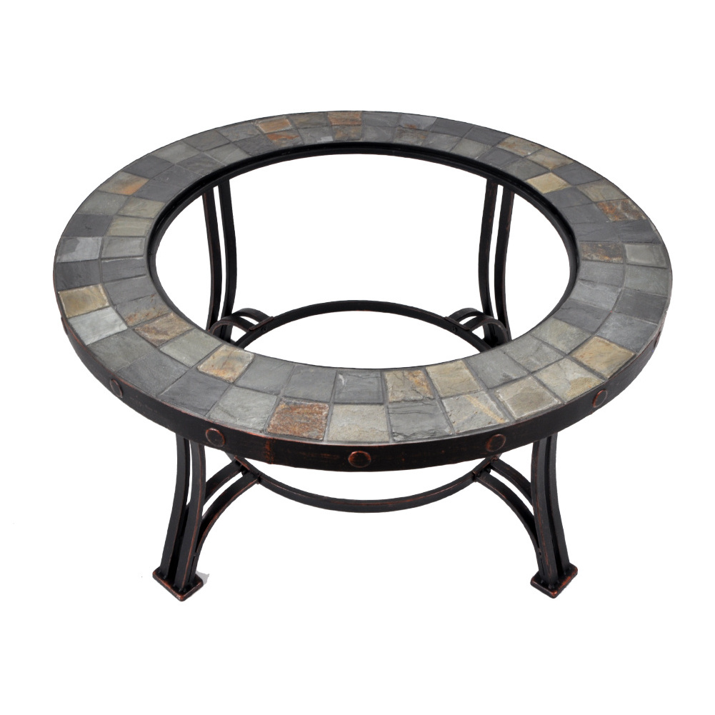 SEJR 34 Inch Outdoor Round Mosaic Fire Pit Table Slate BBQ Grills